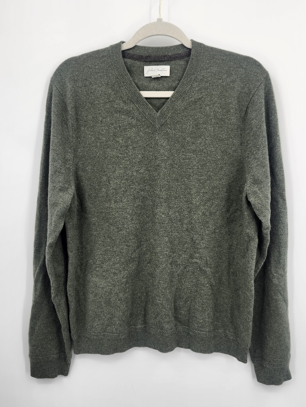 John W. Nordstorm V Neck Cashmere Sweater Green Sz M
